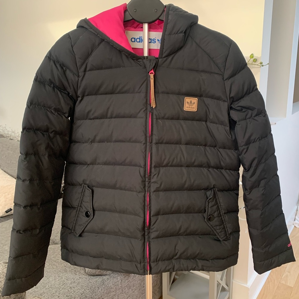 adidas Black Puffer Jacket with Pink Lining